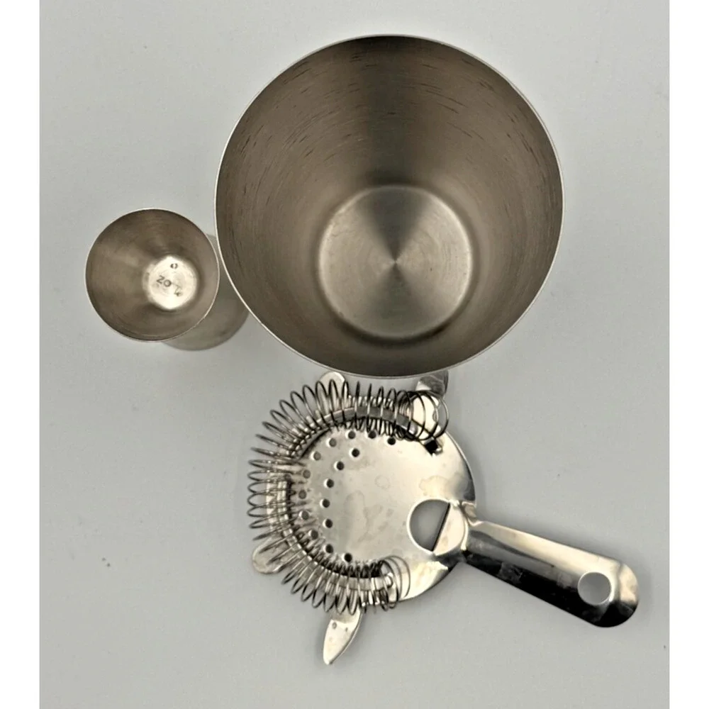 3-Piece Stainless Steel Bartender Set – Boston Shaker, Jigger, Hawthorne Straine